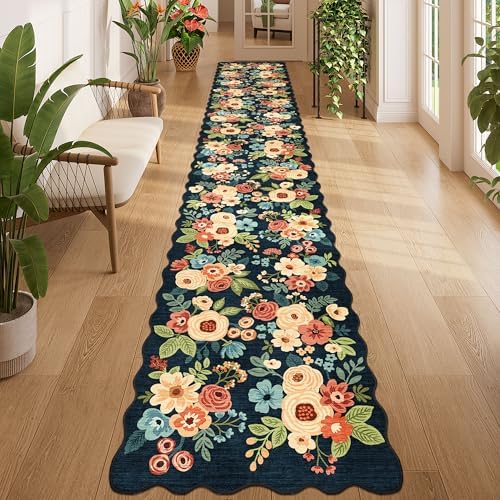 DUKINO 2x12 Washable Runner Rug, Long Runner Rug for Hallway, Navy Blue by DUKINO