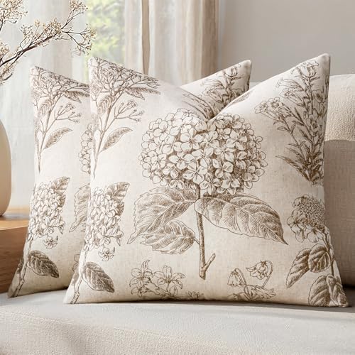 Set of 2 Decorative Floral Pillow Covers 18x18 Inch Light Brown by SWANCOCO