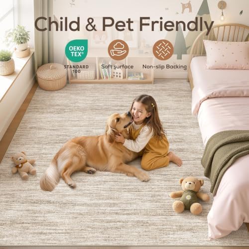 Nakagishi 10X12 Area Rugs Living Room: Washable Large Vintage Rug Neutral Non-Slip Soft Stain Resistant Indoor Carpet for Bedroom Nursery Dining Room Office Playroom - Dark Brown - Image 4