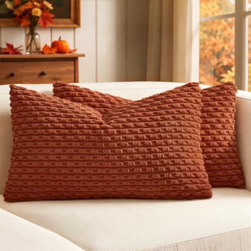 MIULEE Lumbar Fall Decorative Throw Pillow Covers 12x20 Rust Corduroy by MIULEE