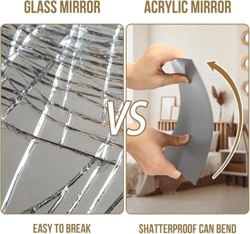 JUNEBRUSHS 4 Pack Self Adhesive Acrylic Mirror, 8 x 8 Inch Mirror Tiles - Image 5