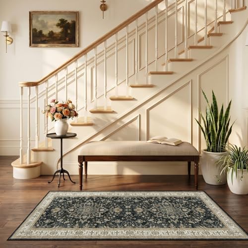 RELEANY Washable Area Rug, Runner 2'6"x5', Black/Vintage/Beige - Image 2