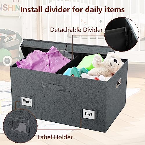 Graciadeco 75 Quarts Extra Large Decorative Storage Bins with Lids, 3 Packs Dark Gray Collapsible Storage Bins with Lids, Stackable Storage Bins Decorative Box Storage With Lid Extra Large - Image 5