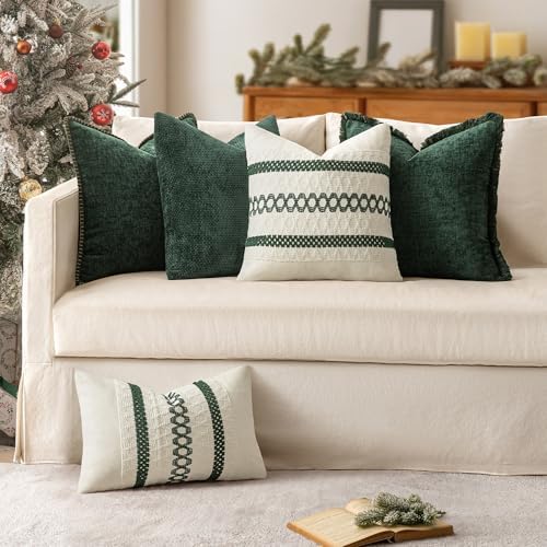 MIULEE Set of 2 Dark Green Boho Christmas Decorative Pillow Covers 20x20 Inch - Image 2