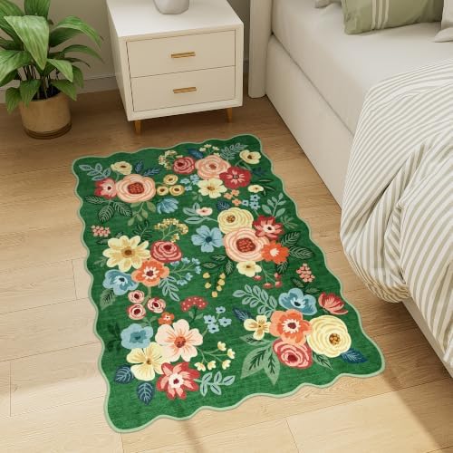 DUKINO 2x3 Rug for Entryway, Floral Door Mat Washable Rug, Dark Green - Image 7