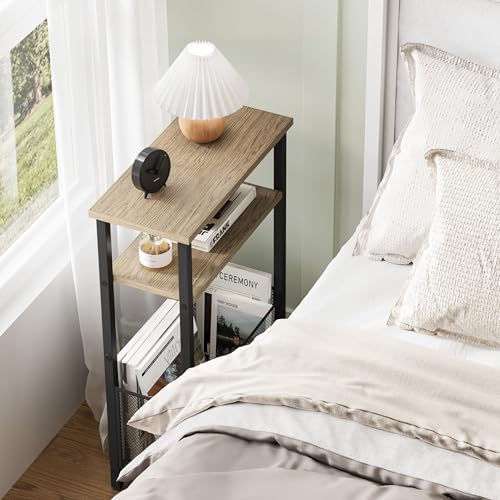 MMEOLUOOK Narrow Side Table with Storage Basket Skinny End Tables for Smalls Spaces 3 Tier Sofa Table Small Nightstand Slim Bedside Table for Living Room Bedroom Greige MLBZ22GR - Image 5