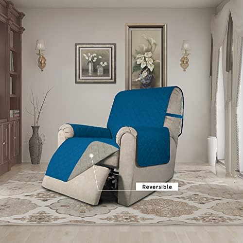 Easy-Going Recliner Chair Slipcover Reversible Sofa Cover Water Resistant Couch Cover Furniture Protector with Elastic Straps for Pets Dog (Recliner 22 inch, Peacock Blue/Beige) - Image 2