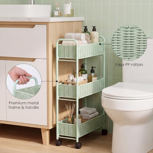 FOCHIER F Utility Slim Storage Cart,3-Tier Rolling Kitchen Office Laundry Room Cart with Wheels,Mobile Shelving Unit Organizer for Living Room,Bathroom, Baby Diaper,Art,Dining Room Narrow Places - Image 4
