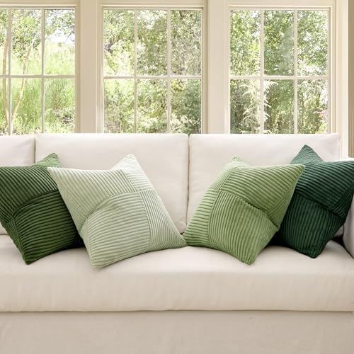 MIULEE Spring Green Decorative Throw Pillow Covers 22x22 Inch Set of 4 Boho Farmhouse Cushion Covers Mordern Nordic Pillow Cases Soft Corduroy Gradient Home Decor for Couch Sofa Living Room Bed - Image 2