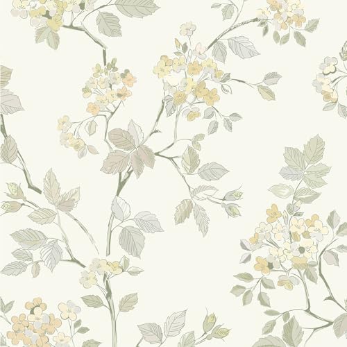 Vinjiasin 16.1"x 393.7" Peel and Stick Wallpaper Modern Beige Floral Contact Paper Self Adhesive Removable Flower Leaf Wall Paper for Bedroom Bathroom Livingroom Decorative by Vinjiasin