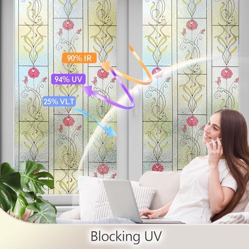 KESPEN Window Privacy Film Stained Frosted Film, Rose, 35.4In X 13.1Ft - Image 2
