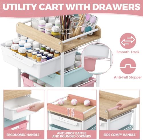 SYKIARIOL Utility Cart with Drawers,Craft Cart with 5 Drawers,Colorful - Image 4