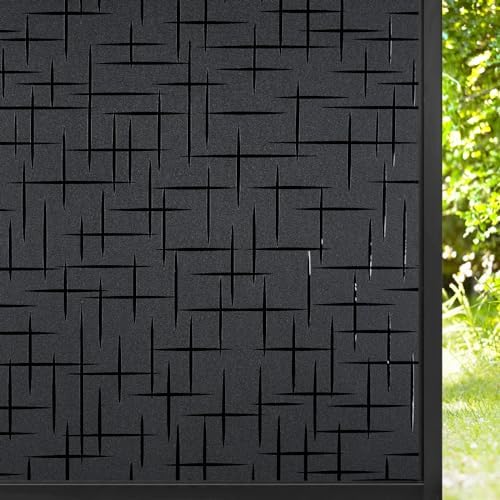 rabbitgoo Blackout Window Film, Sun Light Blocking Room Darkening Privacy Window Cover, Removable Day Sleep Black Out Shades Tint for Home Frosted Glass Film, 3D Cross, Black, 17.5" x 78.7" by rabbitgoo