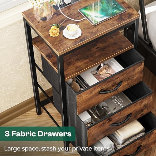 Huuger Nightstand with Charging Station, 27.6 Inch Bedside Table,Side Table - Image 7