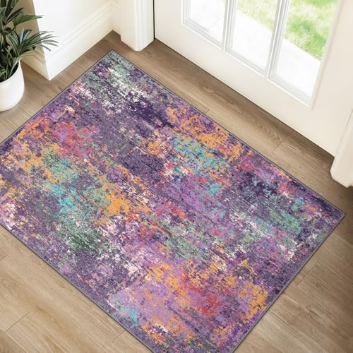 RELEANY Washable 2'x3' Abstract Area Rug for Living Room Purple Multi by RELEANY