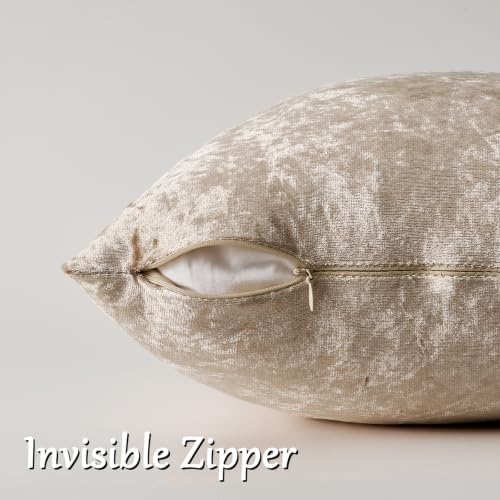 GIGIZAZA Crushed Beige Velvet Throw Pillow Covers 18x18 Pack of 2 - Image 2
