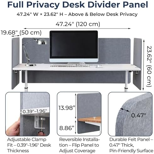 Desk Privacy Panel, Gray Clamp-On Divider for Office & Home - Image 2