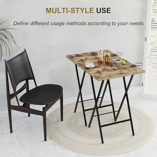 VECELO Folding TV Tray for Eating Set of 2, Portable Dinner/Snack Table with Cup Holder for Couch, Living Room and Small Space, Rustic Brown​ - Image 3
