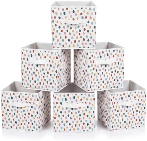 Chunful 6 Pcs 11 Inch Fabric Cube Storage Bin with Handle, Polka Dots by Chunful