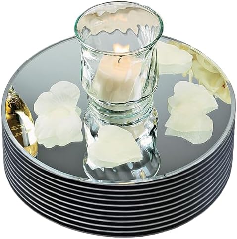 8" Round Mirror Centerpieces for Tables Decorations, 10 Pack Acrylic Circle Mirror Tray Candle Plate 2mm Thickness Mirror Centerpiece Table Decorations for Wedding Decorations Party, Wall Decor by CEUQIESO