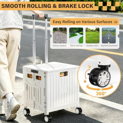 SUNALLY Folding Utility Cart Rolling Crate Handcart Shopping Trolley, White - Image 5