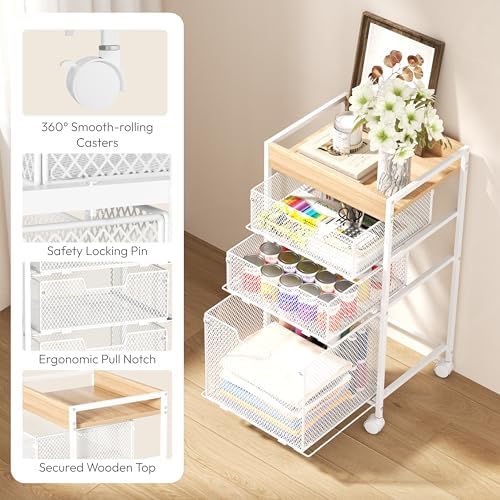 SWTYMIKI Rolling File Cart with Drawers - 4 Tier Under Desk Storage Craft Rolling Organizer Cart - Office Storage &Organization, Mobile Metal Filing Cabinet for Office and Home White - Image 5