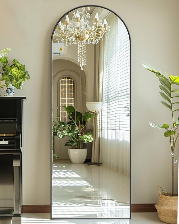 Antok Full Length Mirror, 59"x18" Floor Mirror with Stand, Black, Arched - Image 4