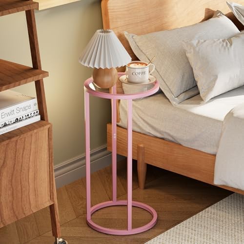 Easy Paws C Table Side End Table, Small Round Couch Sofa Tray Snack Table for Living Room, Bedroom,Accent Coffee Table,TV Tray Table for Small Space, Nightstand with Metal Frame(Pink) - Image 6