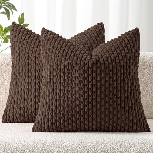 MIULEE Decorative Throw Pillow Covers 20x20 Dark Brown Textured Corduroy by MIULEE