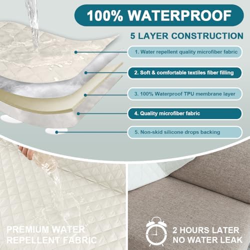 Turquoize 100% Waterproof Futon Cover Slipcover Armless Sofa Protector - Image 3