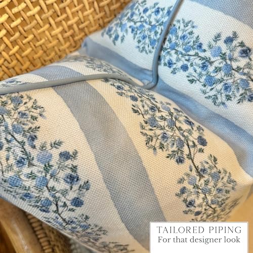 Jillien Harbor “The Juliet” Floral Block Print Pillow Cover – Soft Blue and Off-White Decorative Throw Pillow Cover – Grandmillennial Home Decor, 24" x 24" - Image 2