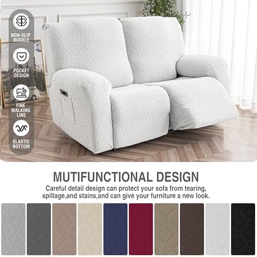 Genina Waterproof Recliner Loveseat Cover,2 Seat Couch Cover,Ivory White - Image 5