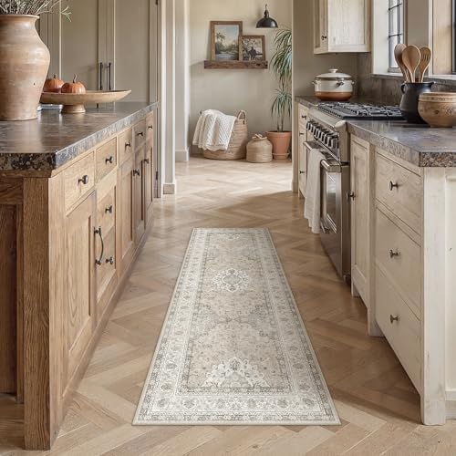 2x5 Washable Runner Rug Beige Brown Non Slip Vintage Carpet - Image 3