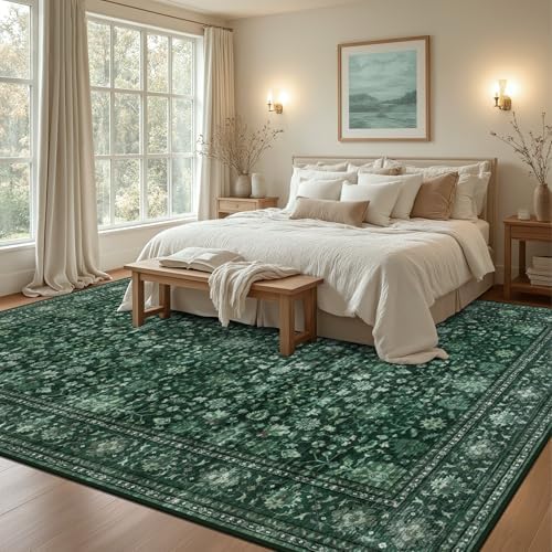8x10 Area Rugs Living Room: Washable Rug for Bedroom Deep Green - Image 4