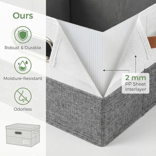 PRANDOM Storage Bins with Lids [3-Pack] Linen Fabric Foldable Storage Boxes Organizer Containers Baskets Cube with Cover for Bedroom Closet Office Grey&White（11.4X8.6X6.7 - Image 5