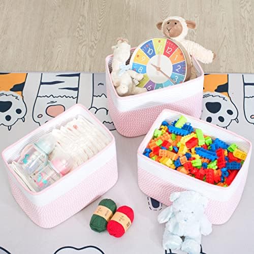 MINTWOOD Design 3-Pack Storage Baskets for Shelves, Decorative Baskets for Organizing, Woven Baskets for Storage, Book Basket, Cube Organizer, Cube Storage Bin Box, Closet Organizers, Light Pink - Image 5