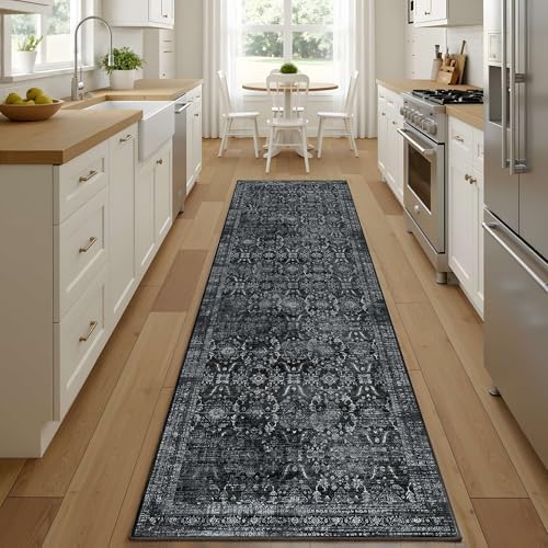 Rugxara 2'6''x8' Washable Runner Rug for Hallway Kitchen, Black - Image 3