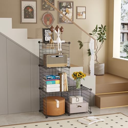 C&AHOME Wire Cube Storage,4-Cube Storage Organizer Metal, Wire Grids, Black - Image 2