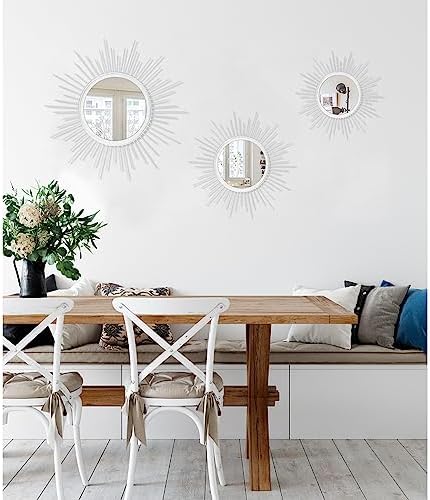 Sunburst Spoked White Large Wall Mirror Boho Home Circle Art Mirror Modern Metal Mirror for Wall Decorative Bathroom Bedroom Vanity Hallway Balcony Living room Entryway 20" - Image 6