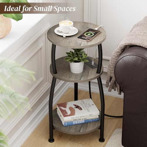 Round Side Table with Charging Station, Small Spaces Nightstand - Image 4