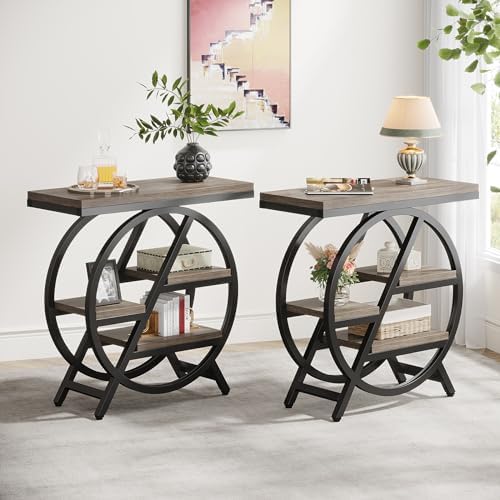 Tribesigns End Table Set of 2, 3-Tier Narrow Side Table with Storage, Wood Sofa Side Table with Geometric Metal Frame, Industrial Nightstand and Bedside Table for Living Room Bedroom by Unknown