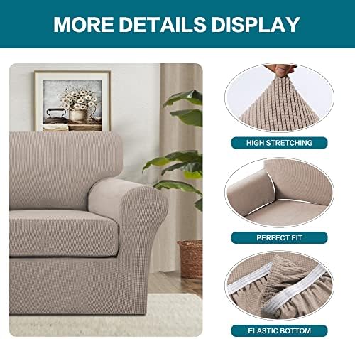 Turquoize 2 Piece Chair Covers Chair Slipcovers for Living Room Armchair Couch Cover Chair Sofa Cover with Individual Cushion Covers Furniture Cover for Chairs Feature Jacquard Fabric (Chair, Sand) - Image 4
