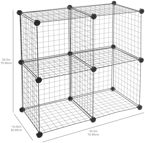 Amazon Basics 4 Cube Wire Grid Storage Organizer, Closet Organizer and Shelves, Stackable, Space-Saving, Easy to Assemble, 14"x14"x14", Black - Image 3