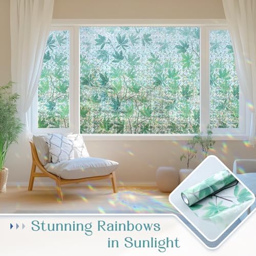 Haton Window Privacy Film, Leaf Rainbow Film, 17.5" x 157.4" - Image 2