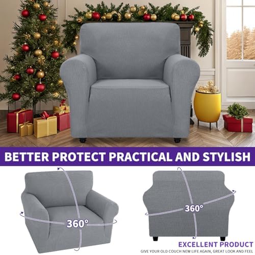 ZNSAYOTX Super Stretch Chair Slipcover Universal Sofa Chair Covers for Living Room Dogs Pet Furniture Protector Spandex Armchair Slipcovers with Anti Slip Foam Sticks (Light Grey, Chair) - Image 2