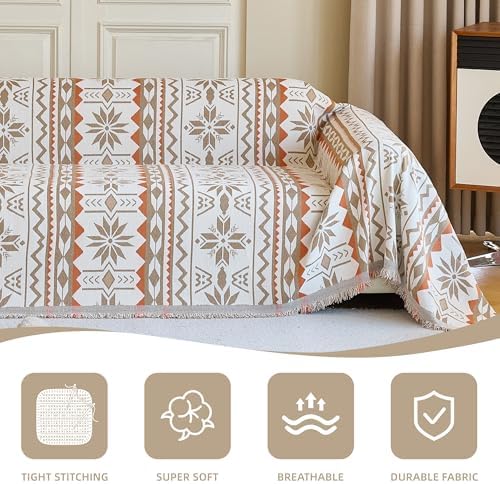Couch Cover for Dogs Washable Sofa Cover, Sectional Couch Covers, Sofa Covers for 2 Cushion Couch, Non Slip Stripe Sofa Slipcovers Furniture Protector (Khaki Orange, 71 * 102) - Image 2