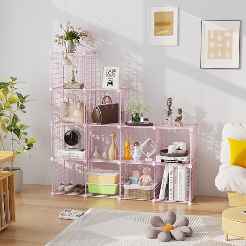 C&AHOME Wire Cube Storage, 12 - Cube Organizer Metal C Grids, Closet, Pink - Image 6