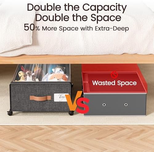 Yecaye 82L Under Bed Storage Containers, Fits 9.4" Under Bed, 2 Pack, Grey - Image 4
