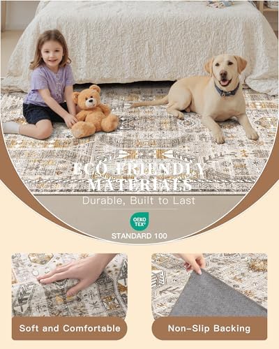 Madane Hallway Runner Rug 3x12 Washable Kitchen Runners 12ft, Brown/Gold - Image 5