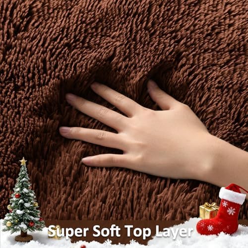 Ophanie Brown Rugs for Bedroom Living Room, Fluffy Fuzzy Furry Carpet,Plush Soft Shaggy Bedside Indoor Floor 4x6 Area Rug for Kids Girls Boys Baby Teen Dorm Nursery Decor with Over 99 pcs Pile fibers - Image 2